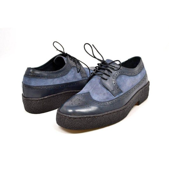 British Walkers Wingtips Men's Navy Blue Leather Crepe Sole Oxfords - Picture 1 of 8